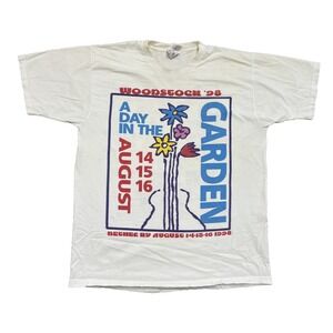 vintage woodstock manhattan garden shirt mens XL white 1990s music band